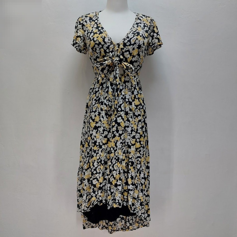 Abercrombie & Fitch Midi Dress Women's XS Black Floral Cottagecore Boho Sundress